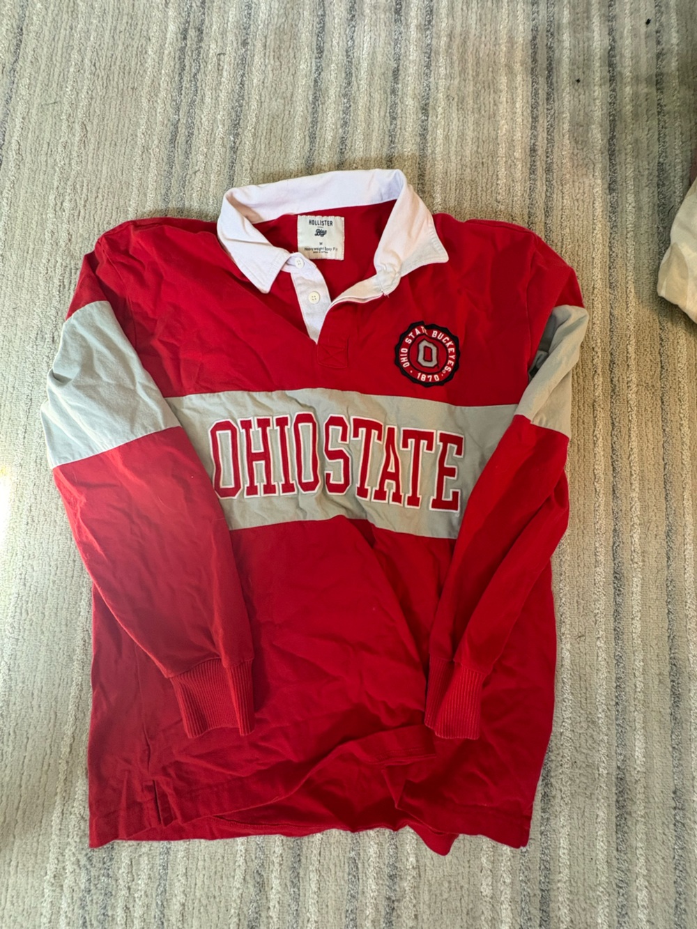 Hollister Red and Gray Ohio State Rugby Shirt